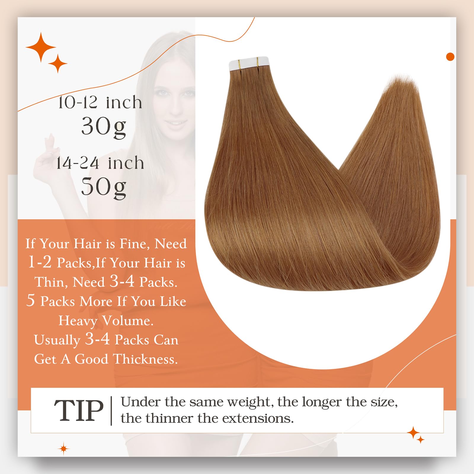 Foto 5 pulgar | Extensiones De Cabello Con Cinta Adhesiva Full Shine Color 330 Orange 14 Pulgadas - Venta Internacional.