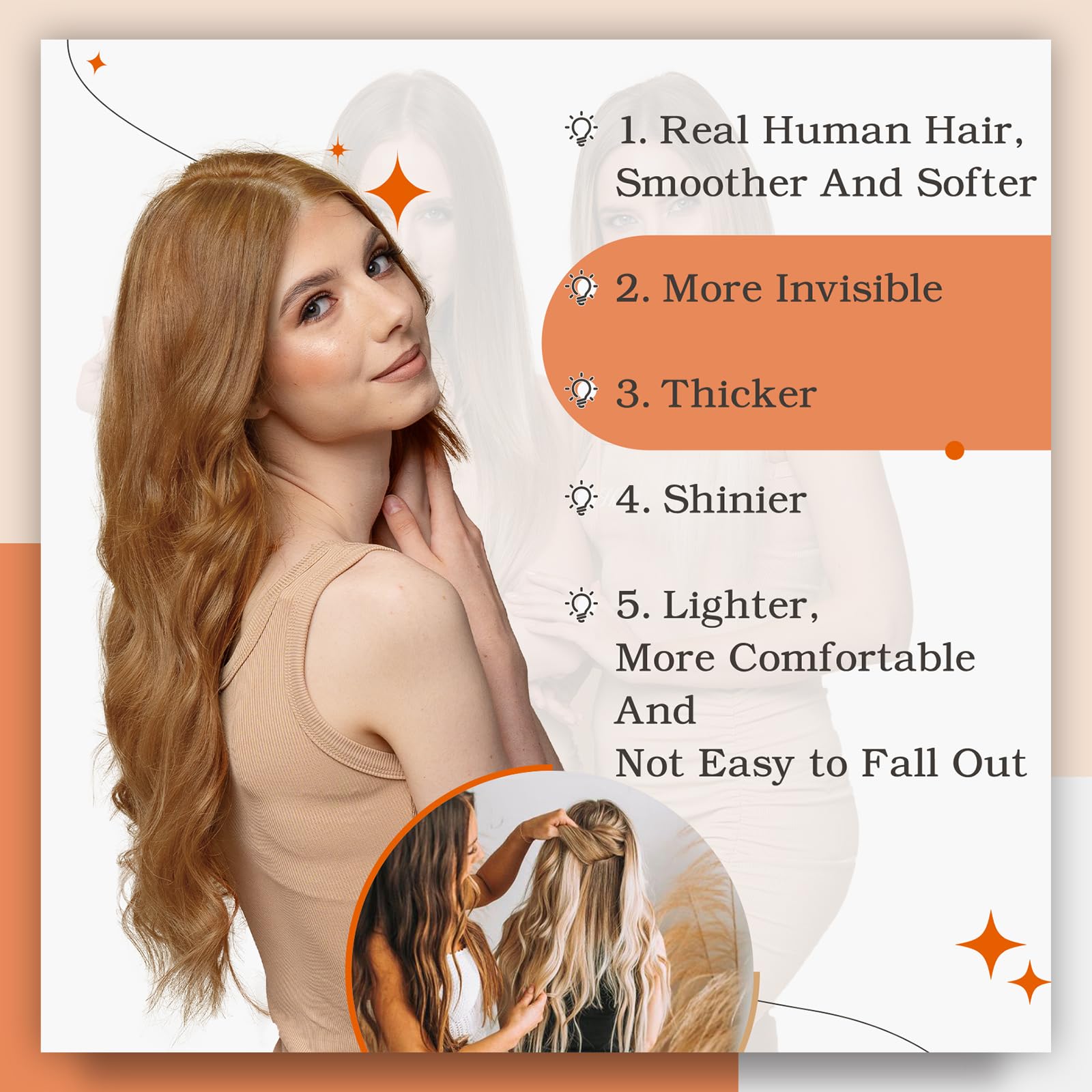 Foto 6 pulgar | Extensiones De Cabello Con Cinta Adhesiva Full Shine Color 330 Orange 14 Pulgadas - Venta Internacional.