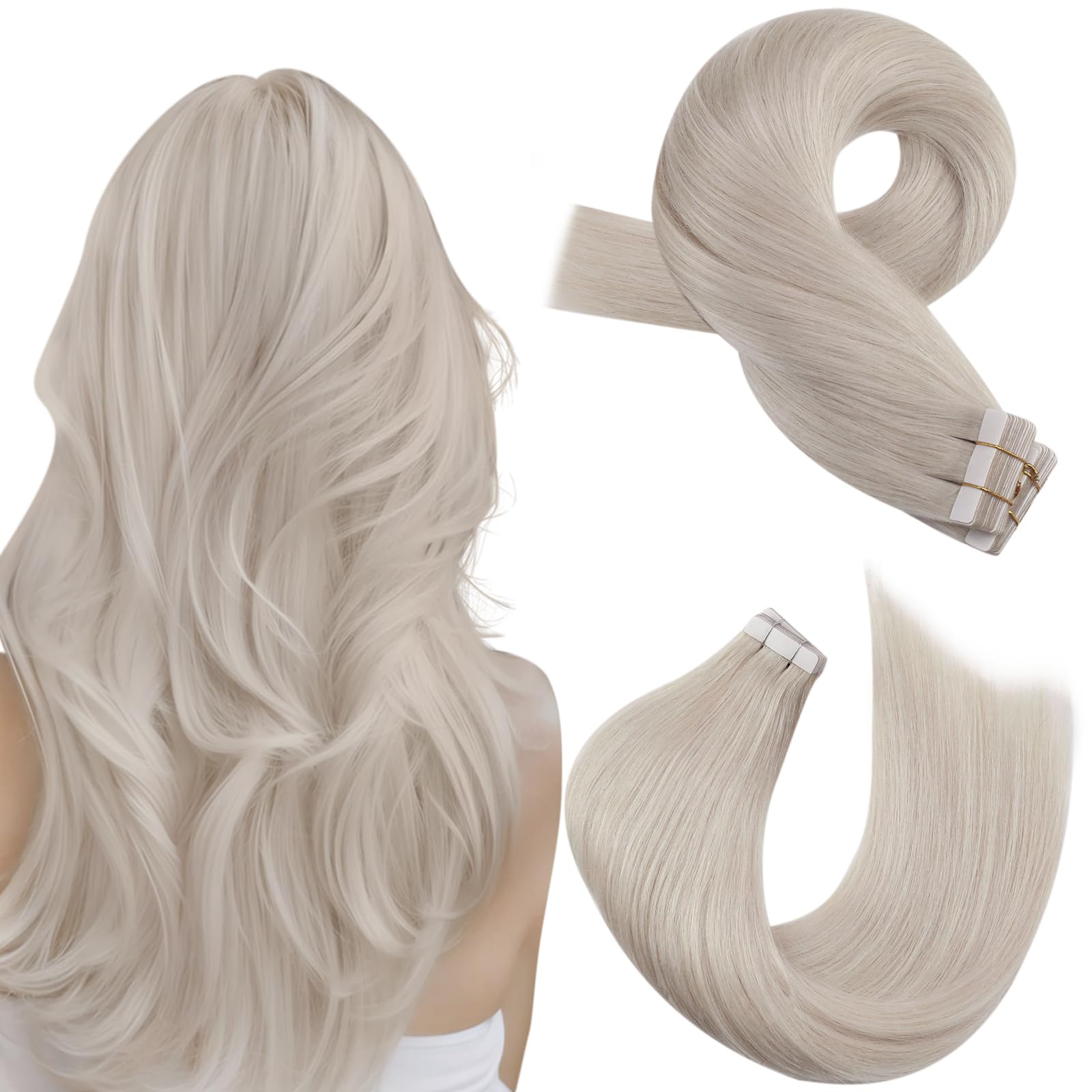 Foto 2 pulgar | Extensiones De Cabello Humano Con Cinta Adhesiva Moresoo White Blonde 25 Cm - Venta Internacional.