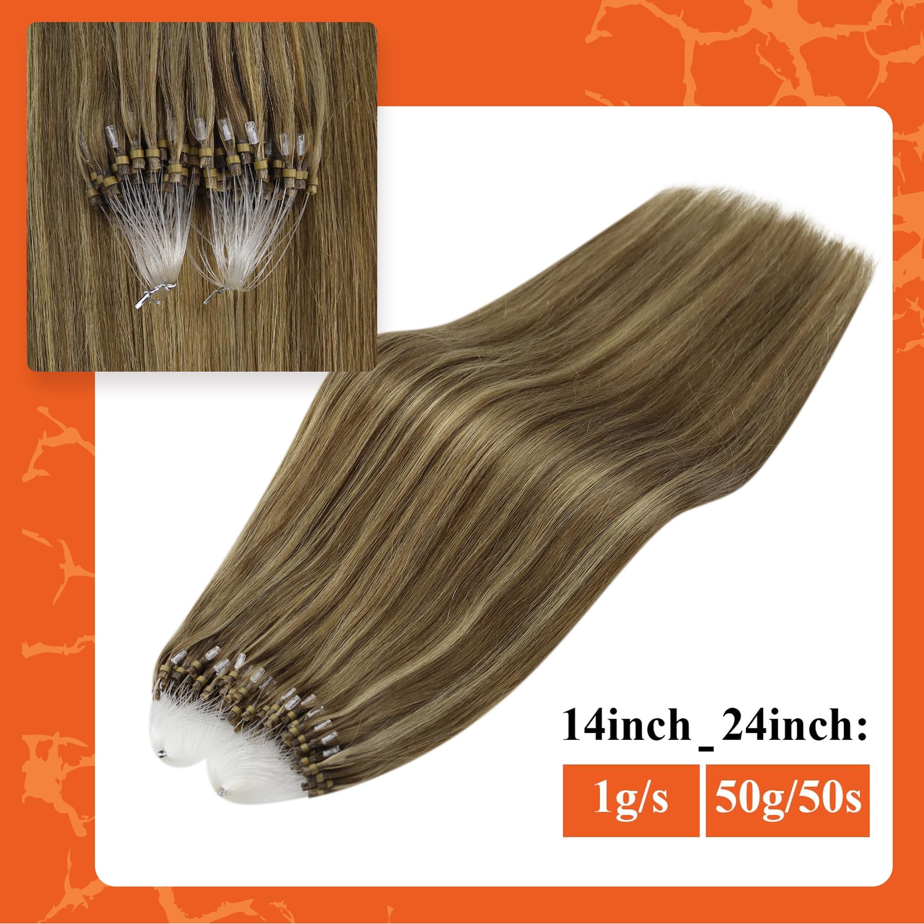 Foto 4 pulgar | Extensiones De Cabello Full Shine Micro Link, 50 G, 50 Cm, Color 4/27 - Venta Internacional.