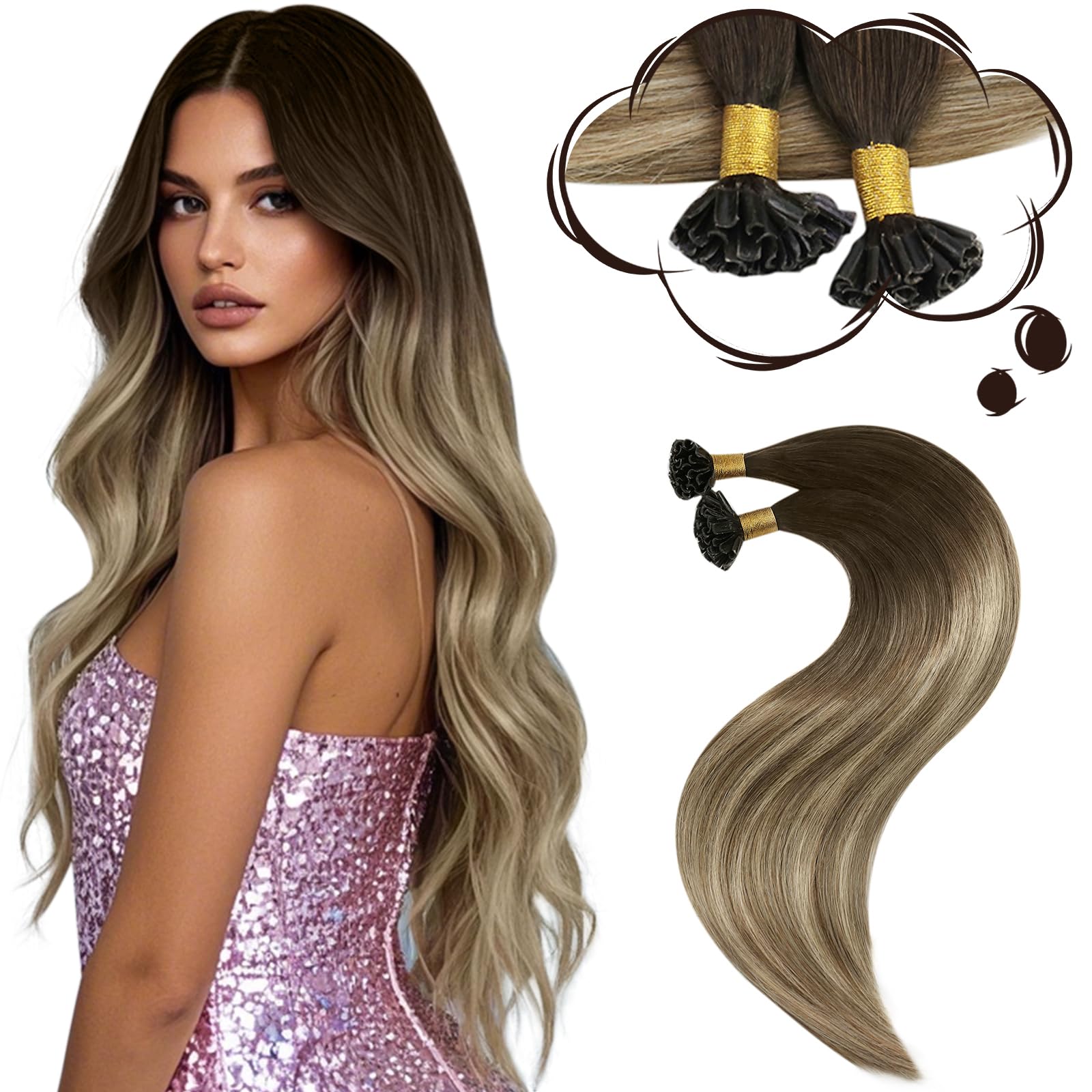 Foto 2 pulgar | Extensiones De Cabello Moresoo K Tip Human Hair Ombre 40-60 Cm 50 G - Venta Internacional.