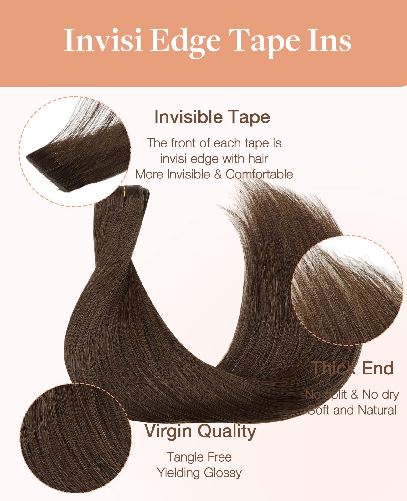 Foto 5 | Extensiones De Cabello Goo Goo Invisi Edge Tape En 4a, Color Marrón Chocolate - Venta Internacional.