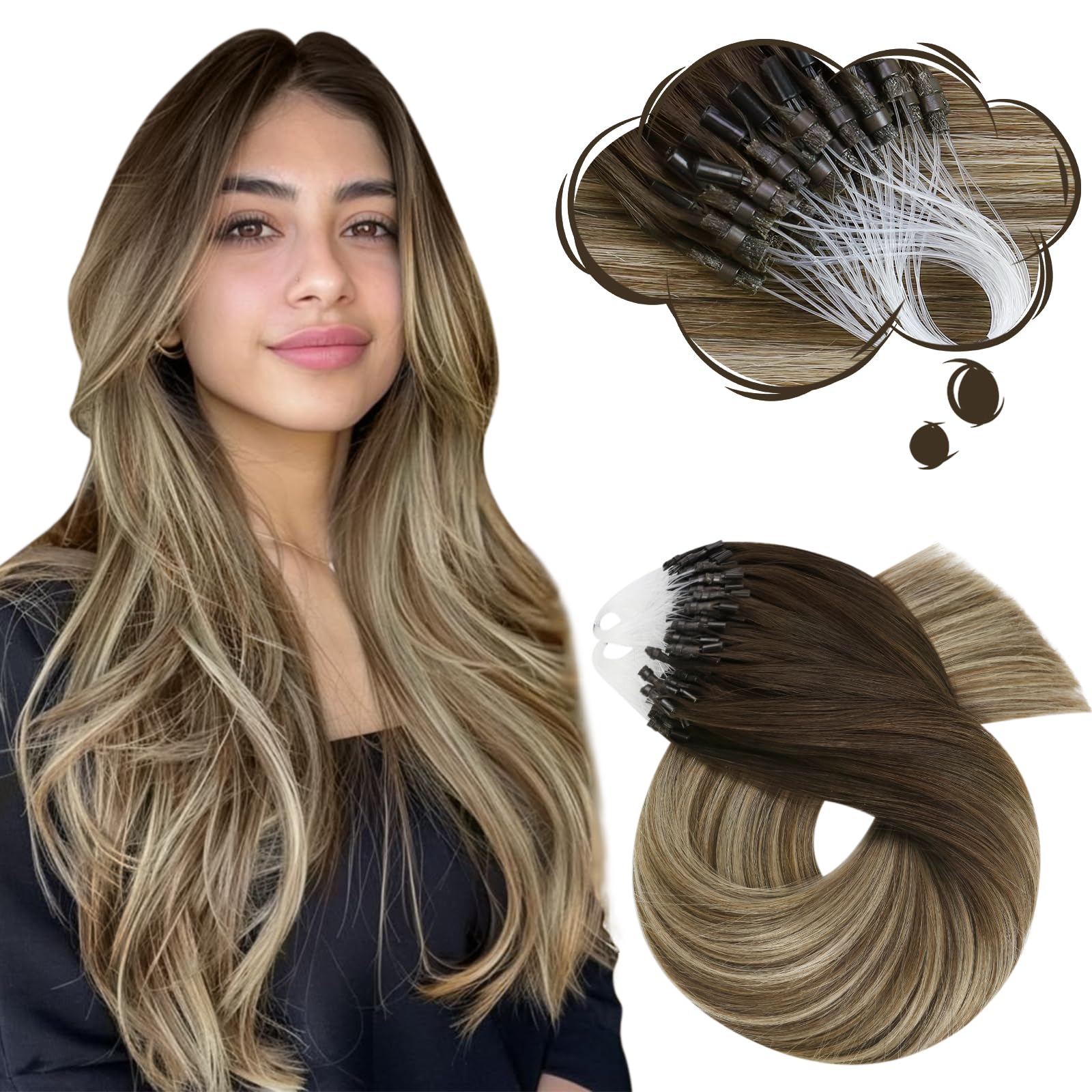 Foto 1 | Extensiones De Cabello Moresoo Micro Loop Balayage Dark Brown 50g - Venta Internacional.