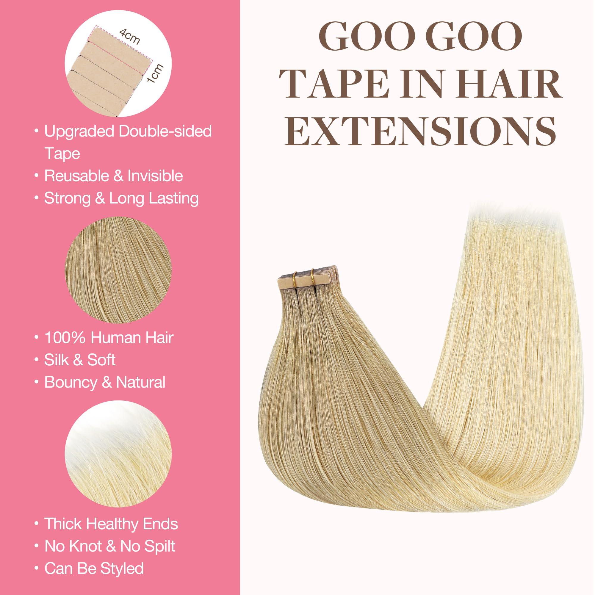 Foto 3 pulgar | Extensiones De Cabello Con Cinta Adhesiva Goo Goo Human Hair, 18 Pulgadas, 50 G, 20 Unidades - Venta Internacional.