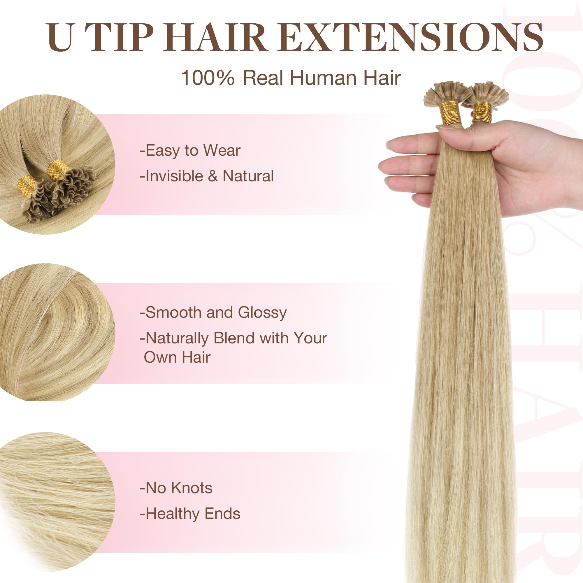 Foto 3 pulgar | Extensiones De Cabello Goo Goo U Tip, 18 Pulgadas, 50 G, 50 Cm, Rubio Natural - Venta Internacional.