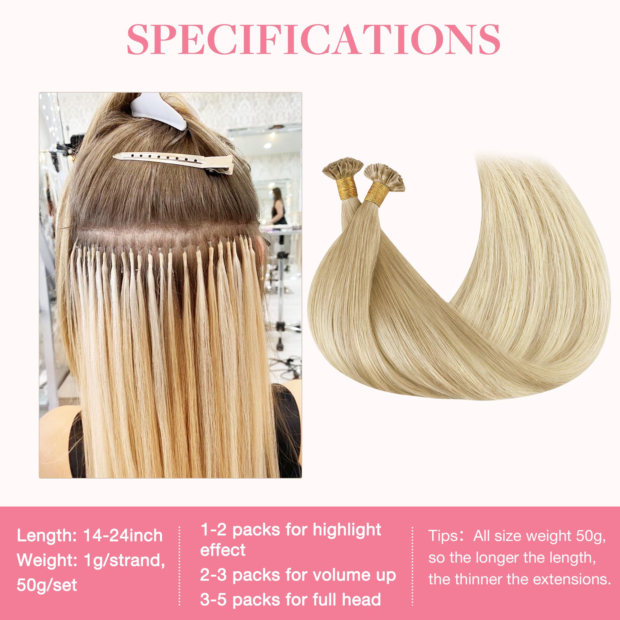 Foto 4 pulgar | Extensiones De Cabello Goo Goo U Tip, 18 Pulgadas, 50 G, 50 Cm, Rubio Natural - Venta Internacional.