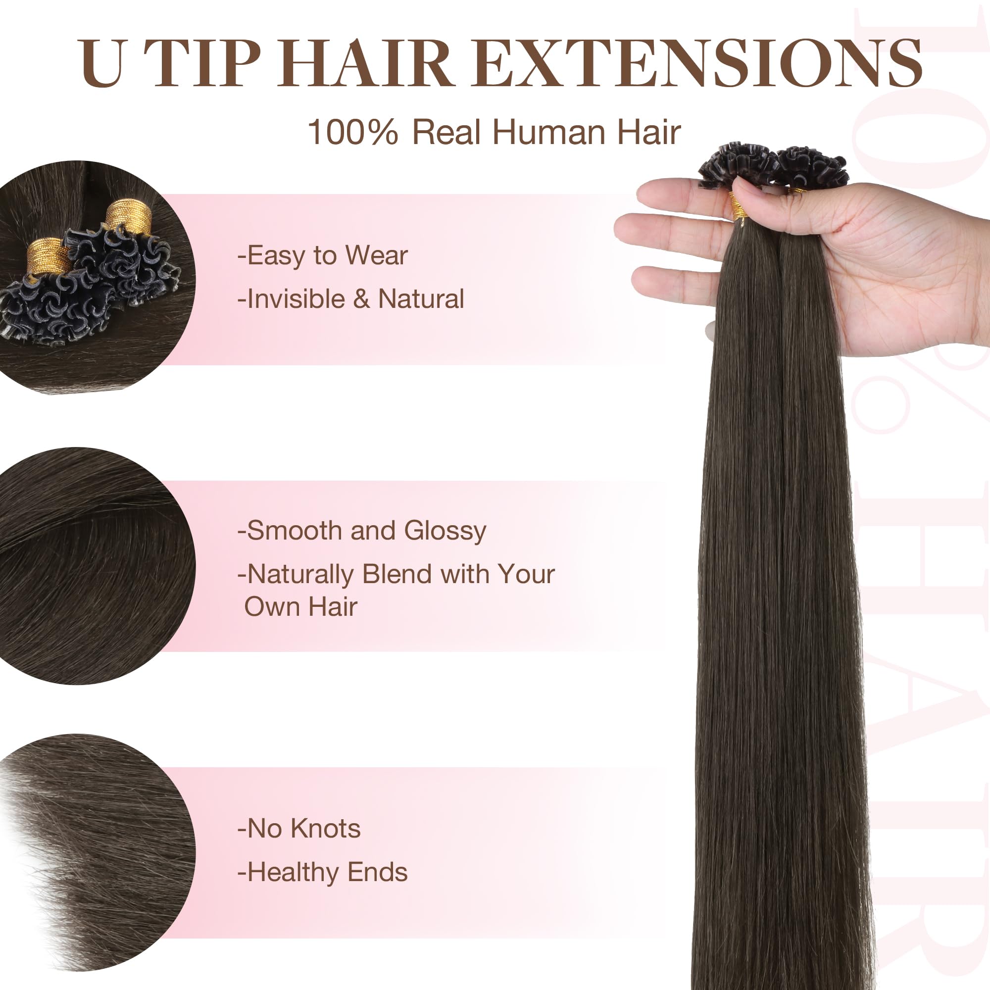 Foto 3 pulgar | Extensiones De Cabello Goo Goo U Tip, 24 Pulgadas, 50 G, 50 Cm, Marrón Moca - Venta Internacional.