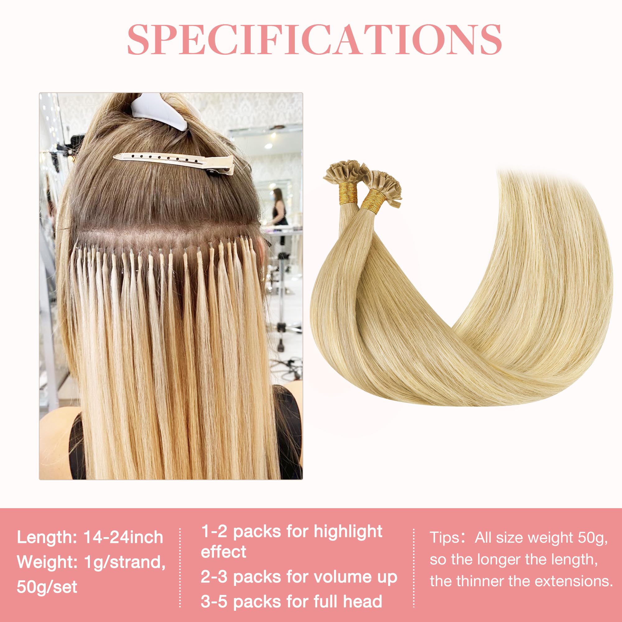 Foto 4 pulgar | Extensiones De Cabello Goo Goo U Tip, 18 Pulgadas, 50 G, 50 Cm, Color Rubio Ceniza Perlado - Venta Internacional.