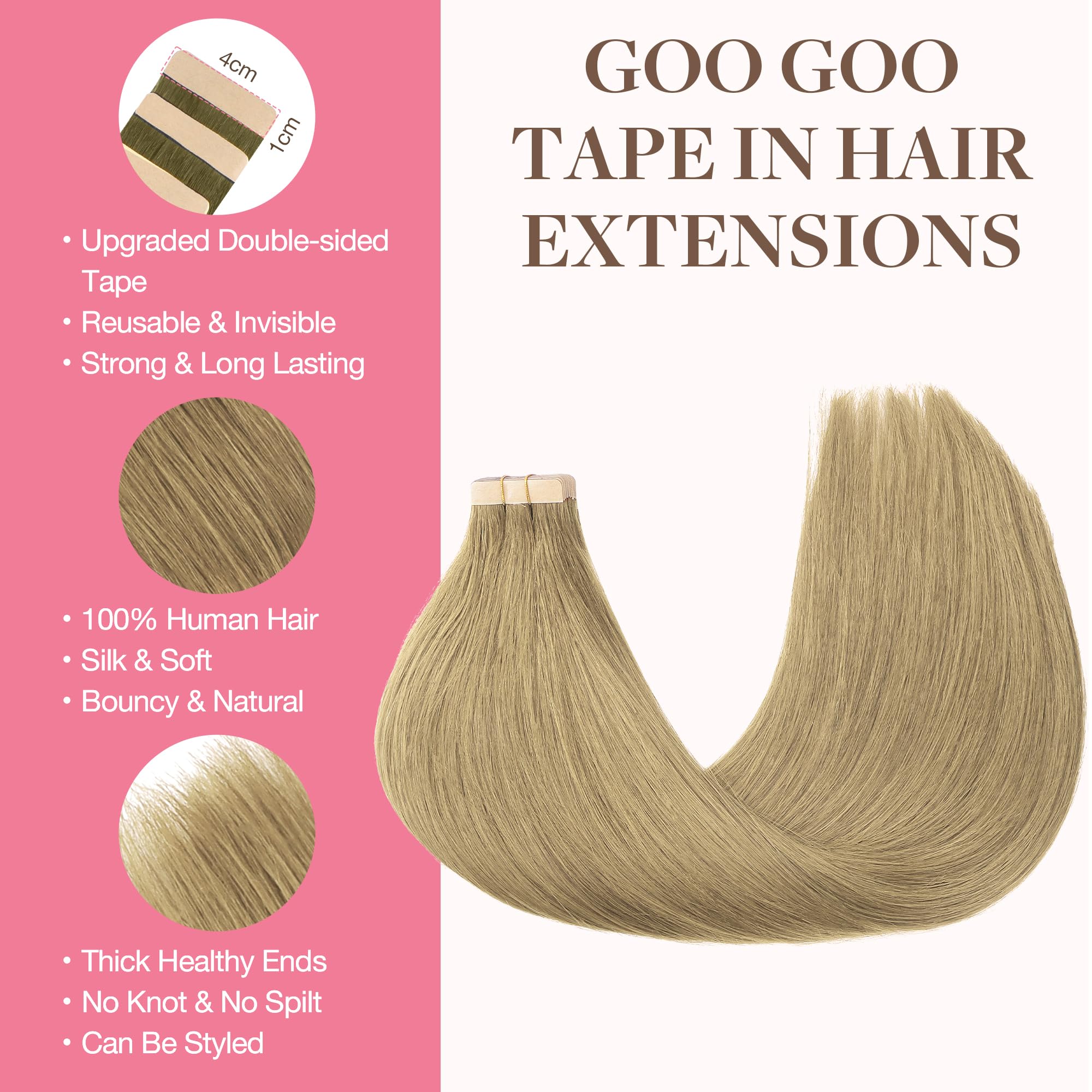 Foto 3 pulgar | Extensiones De Cabello Con Cinta Adhesiva Goo Goo Human Hair 20 Pulgadas, 50 G, 20 Unidades - Venta Internacional.