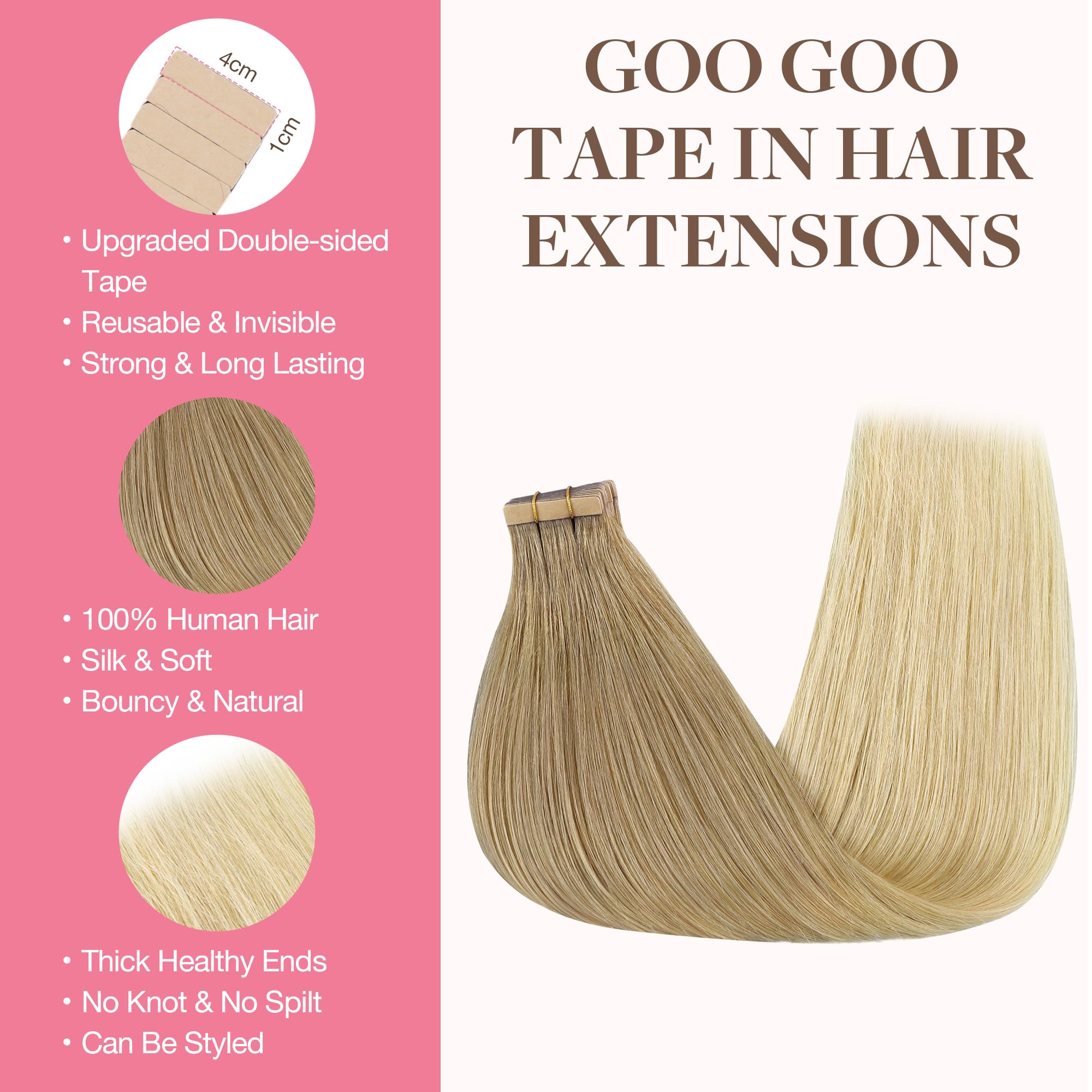 Foto 2 | Extensiones De Cabello Con Cinta Adhesiva Goo Goo, Cabello Humano, 10 Pulgadas, 30 G, 20 Unidades - Venta Internacional.