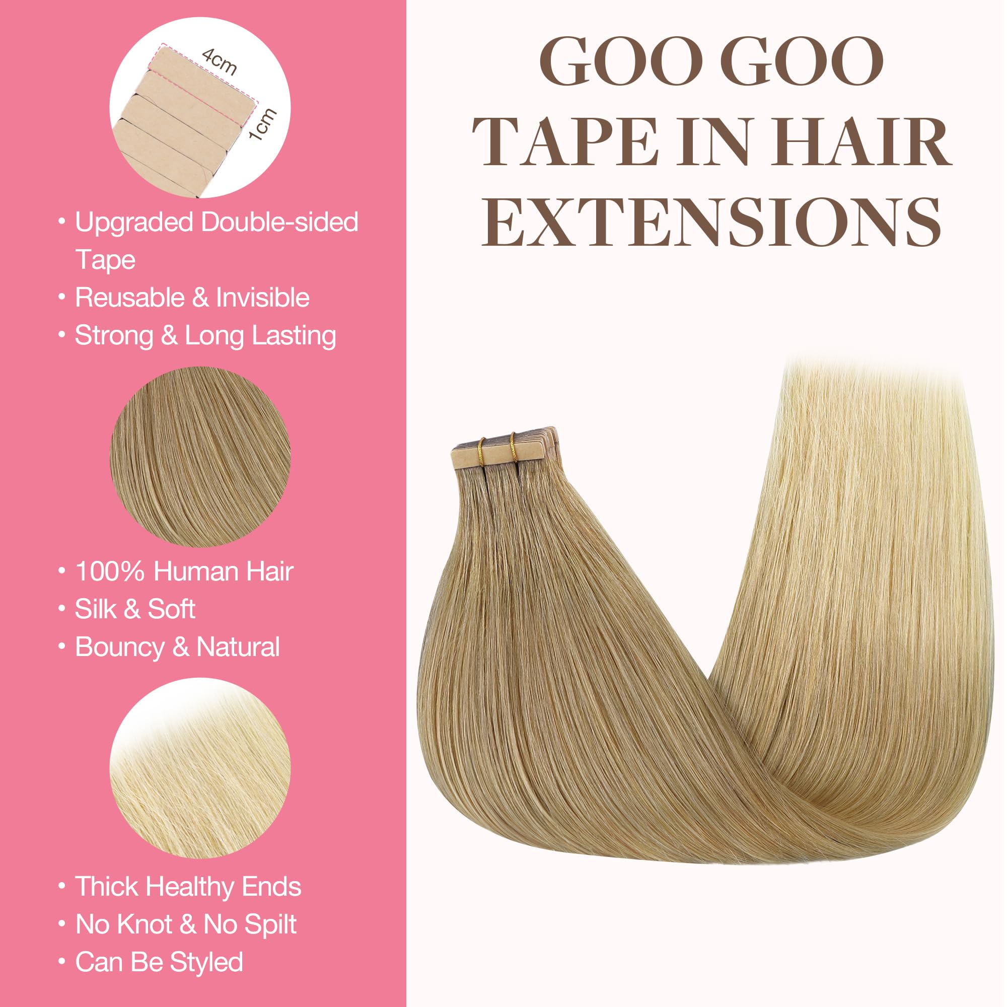Foto 3 pulgar | Extensiones De Cabello Con Cinta Adhesiva Goo Goo, Cabello Humano, 10 Pulgadas, 30 G, 20 Unidades - Venta Internacional.