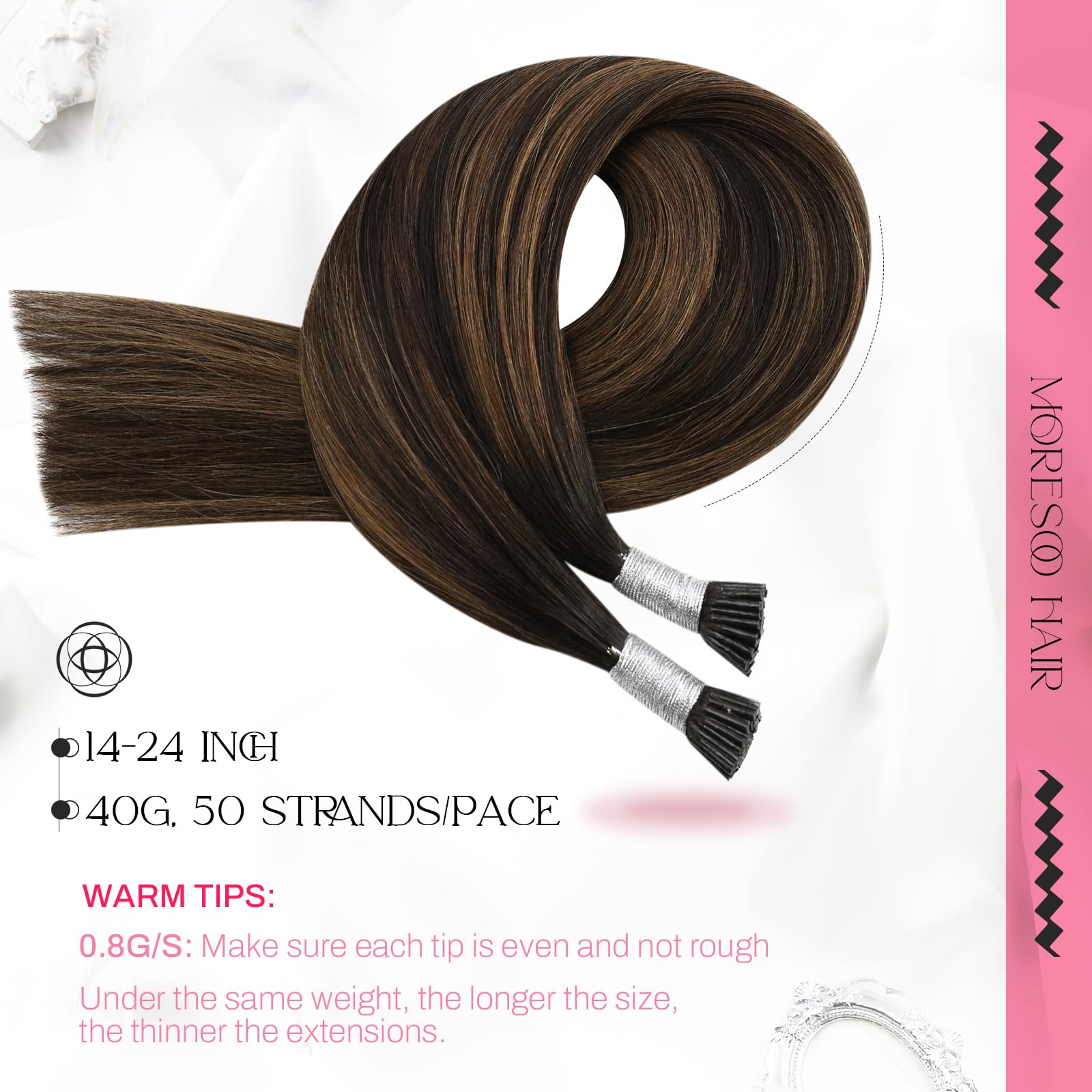 Foto 3 pulgar | Extensiones De Cabello Humano Moresoo I Tip Remy, 14 Cm, Color Marrón Oscuro - Venta Internacional.