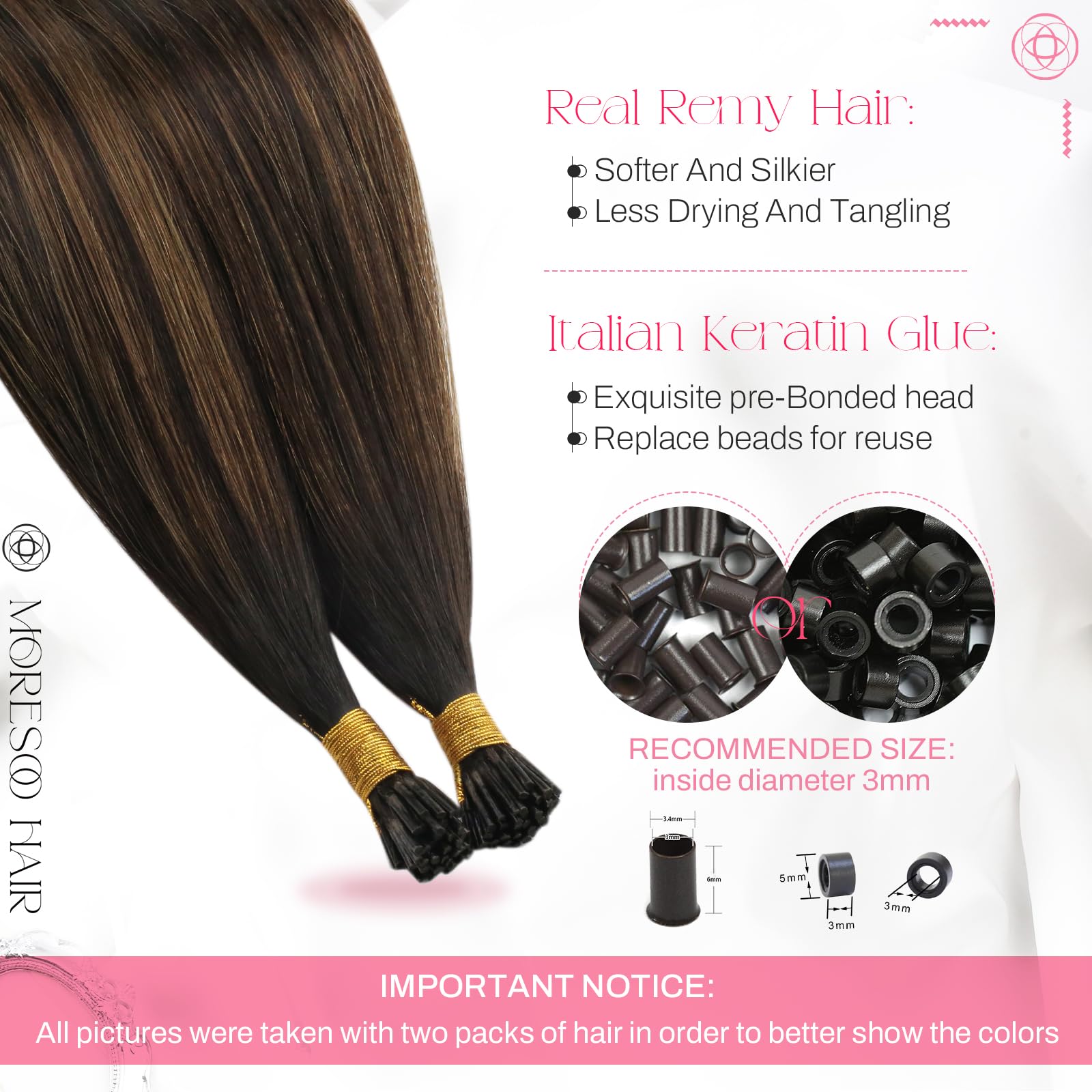 Foto 4 pulgar | Extensiones De Cabello Humano Moresoo I Tip Remy, 14 Cm, Color Marrón Oscuro - Venta Internacional.