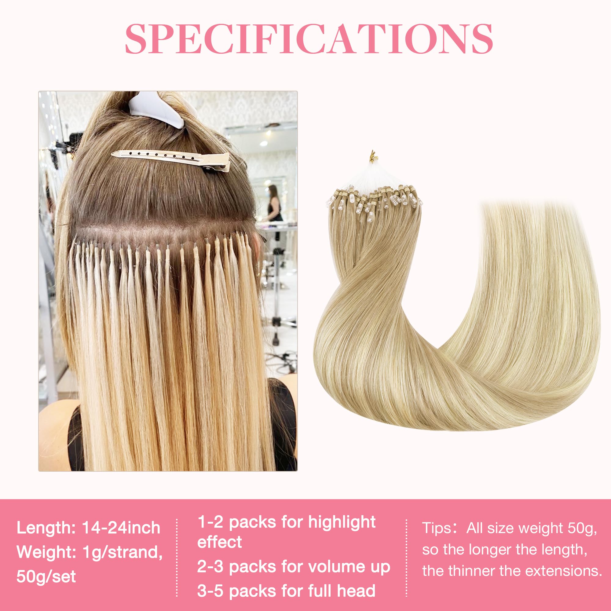 Foto 4 pulgar | Extensiones De Cabello Goo Goo Micro Link Tip 16 Cm 50 G 50s Blonde - Venta Internacional.