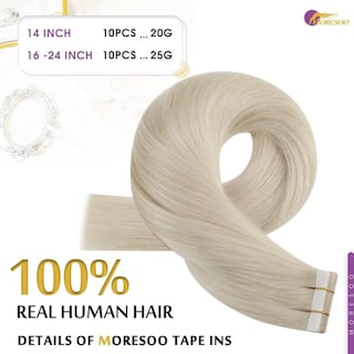 Foto 3 | Extensiones De Pelo Moresoo Con Cinta Adhesiva, 40 Cm, 10 Unidades, 25 G, Platino - Venta Internacional.
