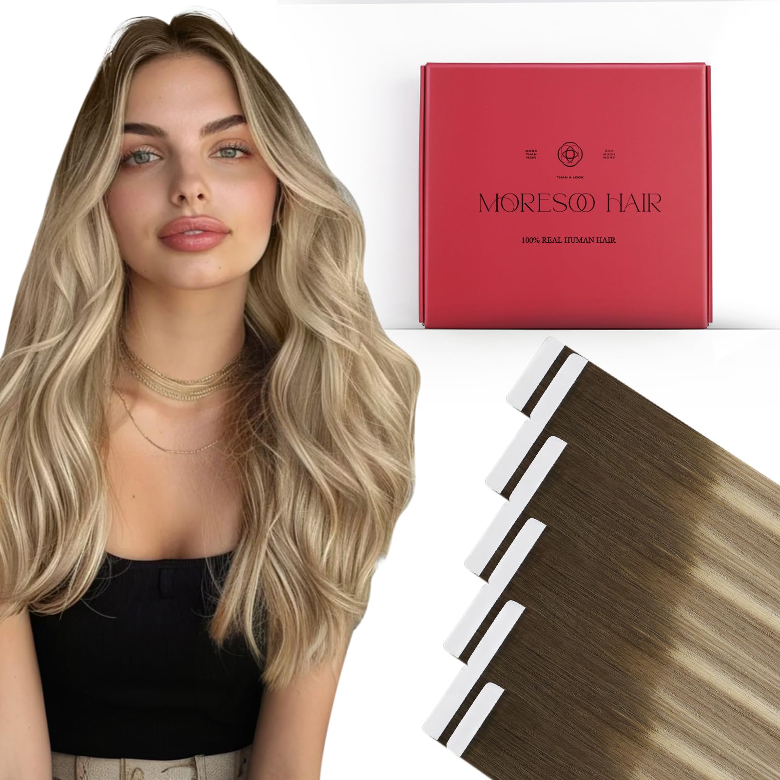 Foto 2 pulgar | Extensiones De Pelo Moresoo Con Cinta Adhesiva, 45 Cm, 10 Unidades, 25 G, #3 /8/22 - Venta Internacional.