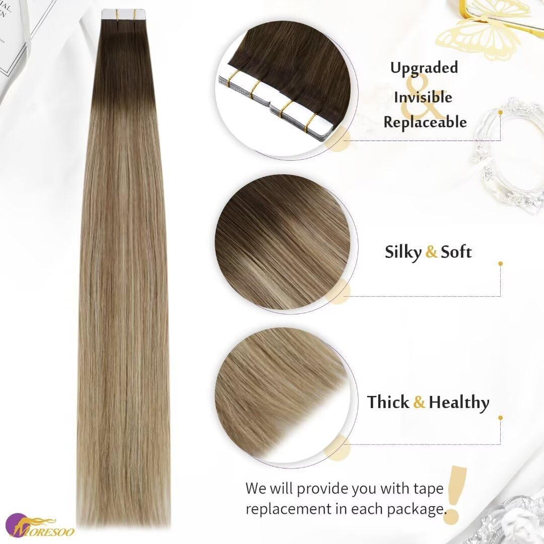 Foto 3 pulgar | Extensiones De Pelo Moresoo Con Cinta Adhesiva, 45 Cm, 10 Unidades, 25 G, #3 /8/22 - Venta Internacional.