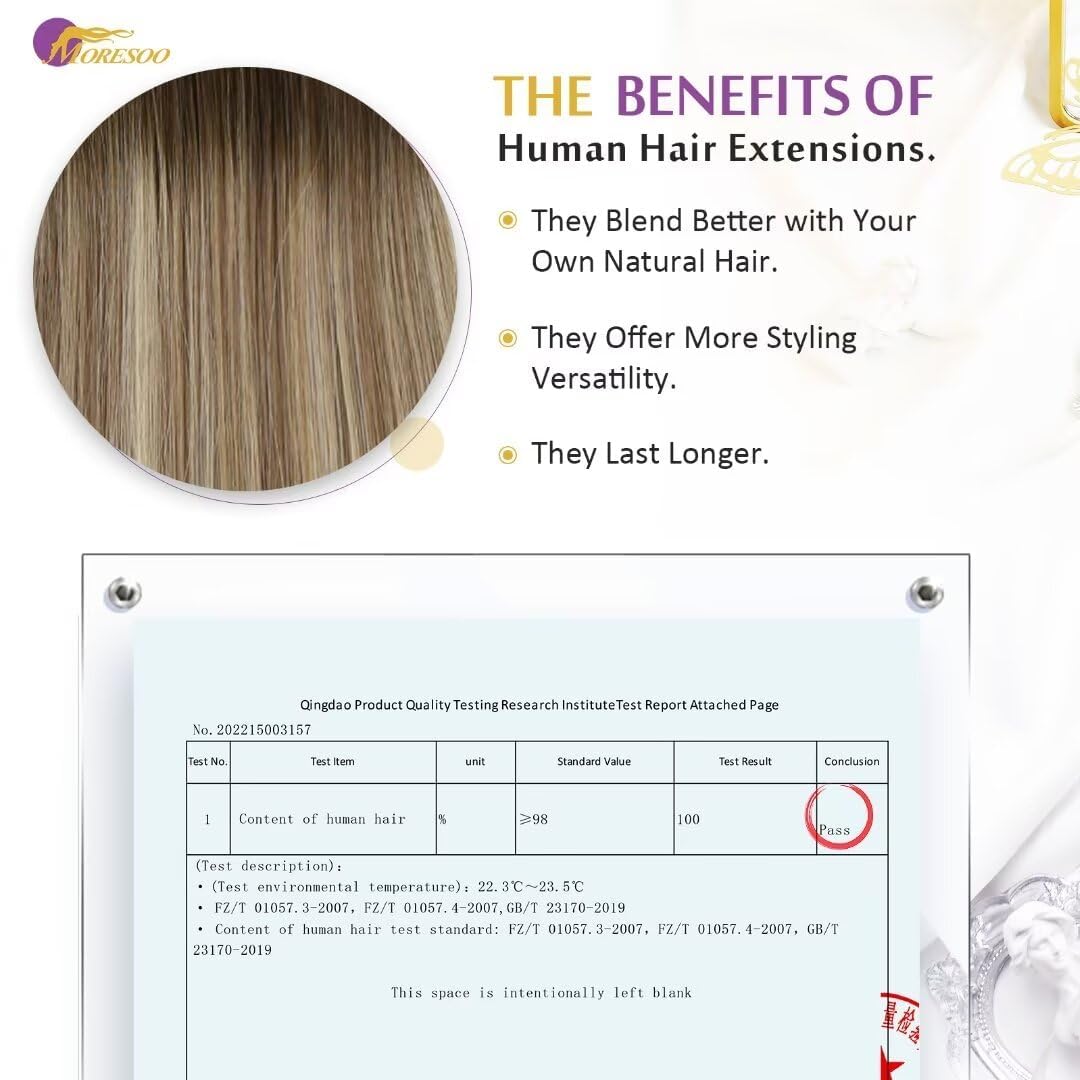 Foto 4 | Extensiones De Pelo Moresoo Con Cinta Adhesiva, 45 Cm, 10 Unidades, 25 G, #3 /8/22 - Venta Internacional.
