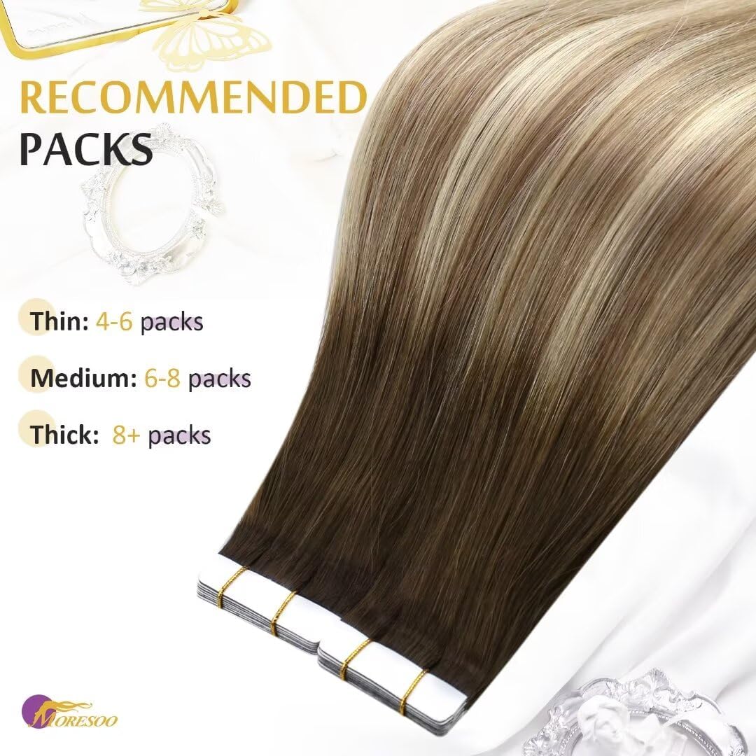 Foto 6 | Extensiones De Pelo Moresoo Con Cinta Adhesiva, 45 Cm, 10 Unidades, 25 G, #3 /8/22 - Venta Internacional.