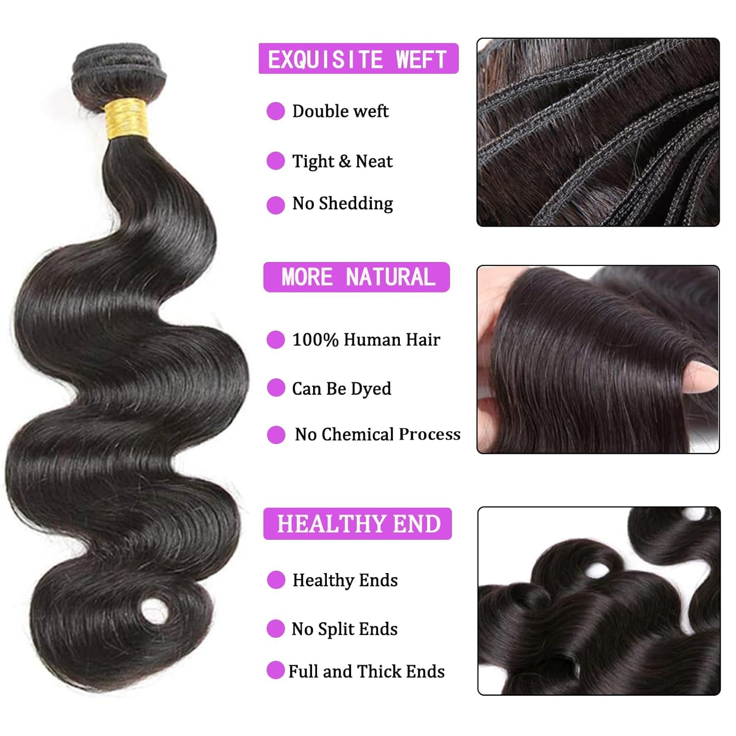 Foto 3 | Hair Bundles Generous Body Wave, 45 Cm, 3 Paquetes Con Cierre - Venta Internacional.