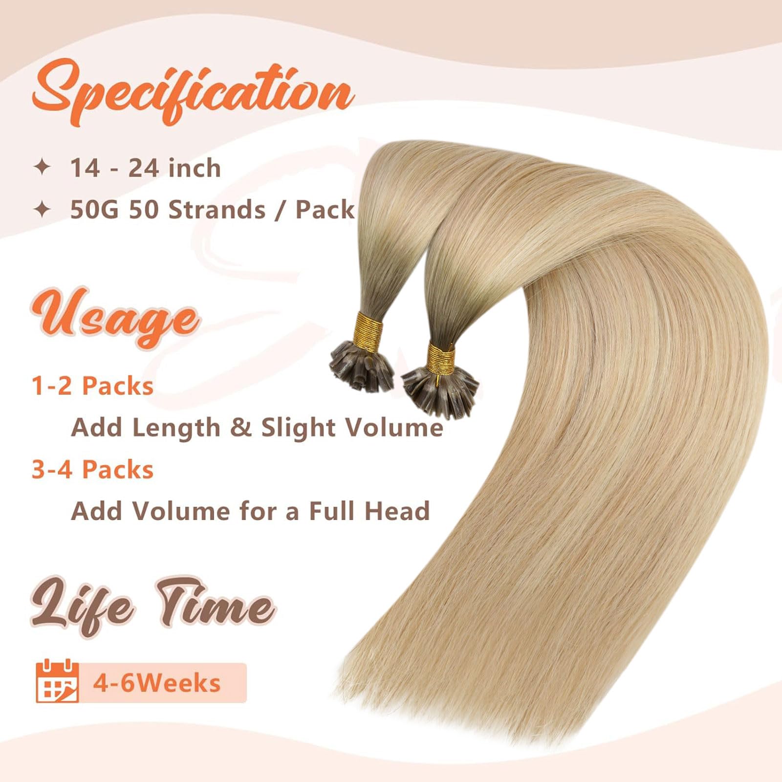 Foto 3 pulgar | Extensiones De Cabello Sunny Hair Con Punta En K, Cabello Humano Real, 40 Cm, 50 G - Venta Internacional.