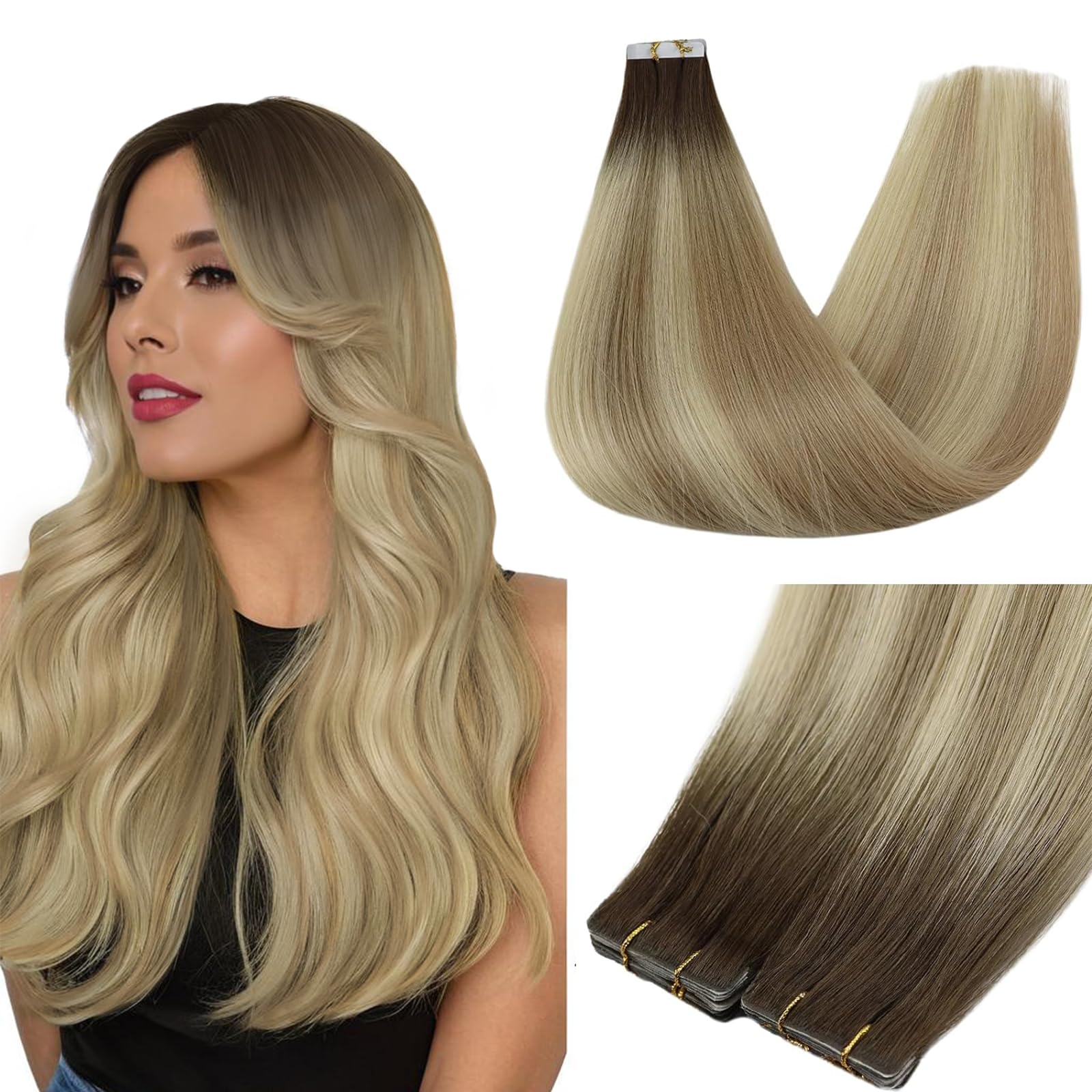 Foto 2 pulgar | Extensiones De Cabello Humano Virgen Con Cinta Adhesiva, Brillo Completo, 20 Cm - Venta Internacional.