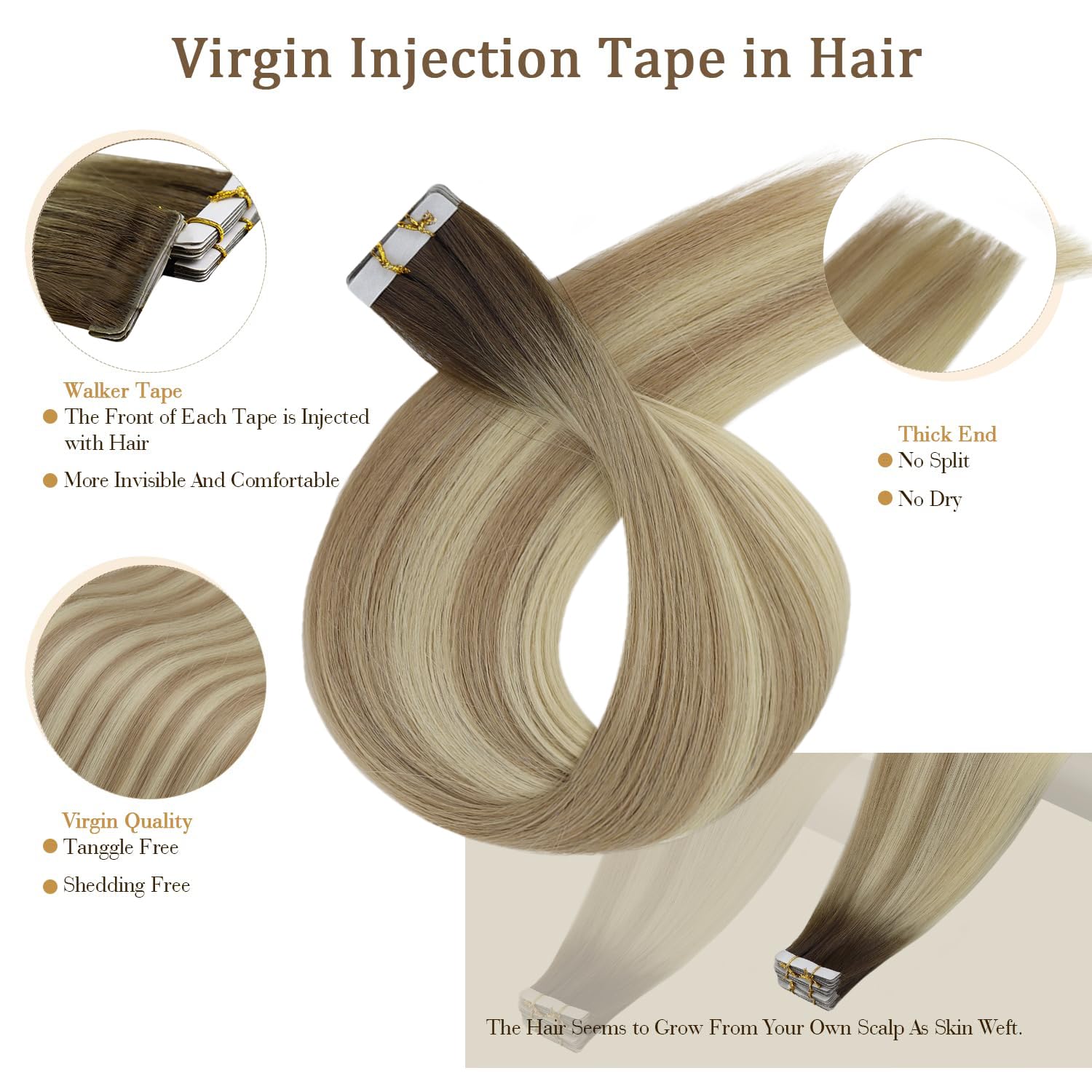 Foto 4 pulgar | Extensiones De Cabello Humano Virgen Con Cinta Adhesiva, Brillo Completo, 20 Cm - Venta Internacional.