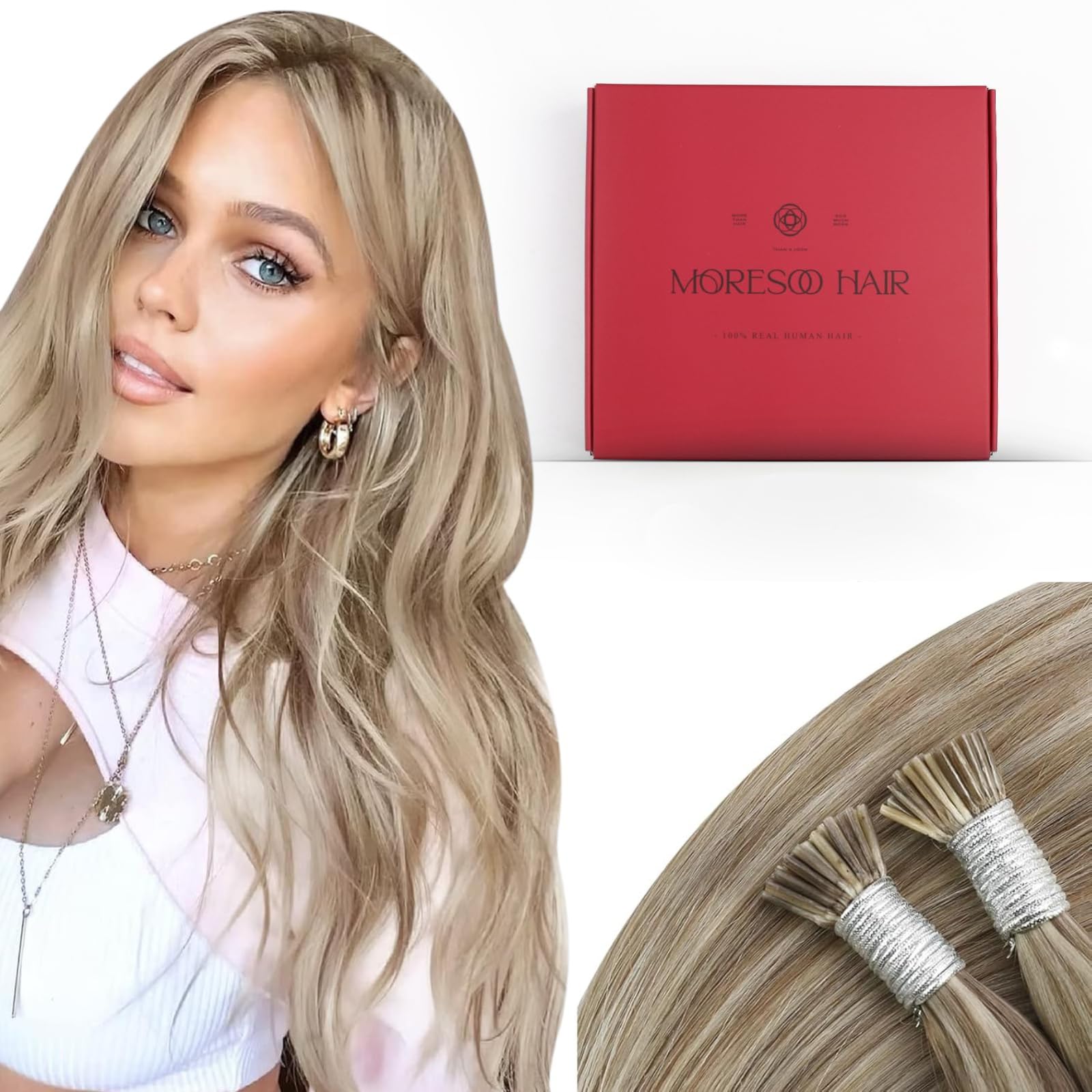 Foto 1 | Extensiones De Cabello Moresoo Itip Marrón Claro Rubio Platino - Venta Internacional.