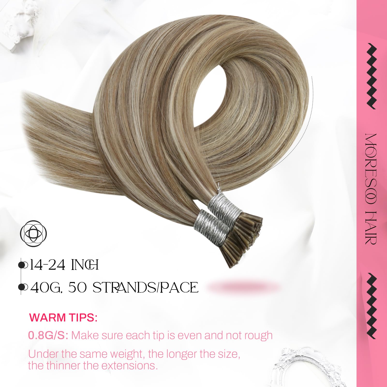 Foto 3 pulgar | Extensiones De Cabello Moresoo Itip Marrón Claro Rubio Platino - Venta Internacional.