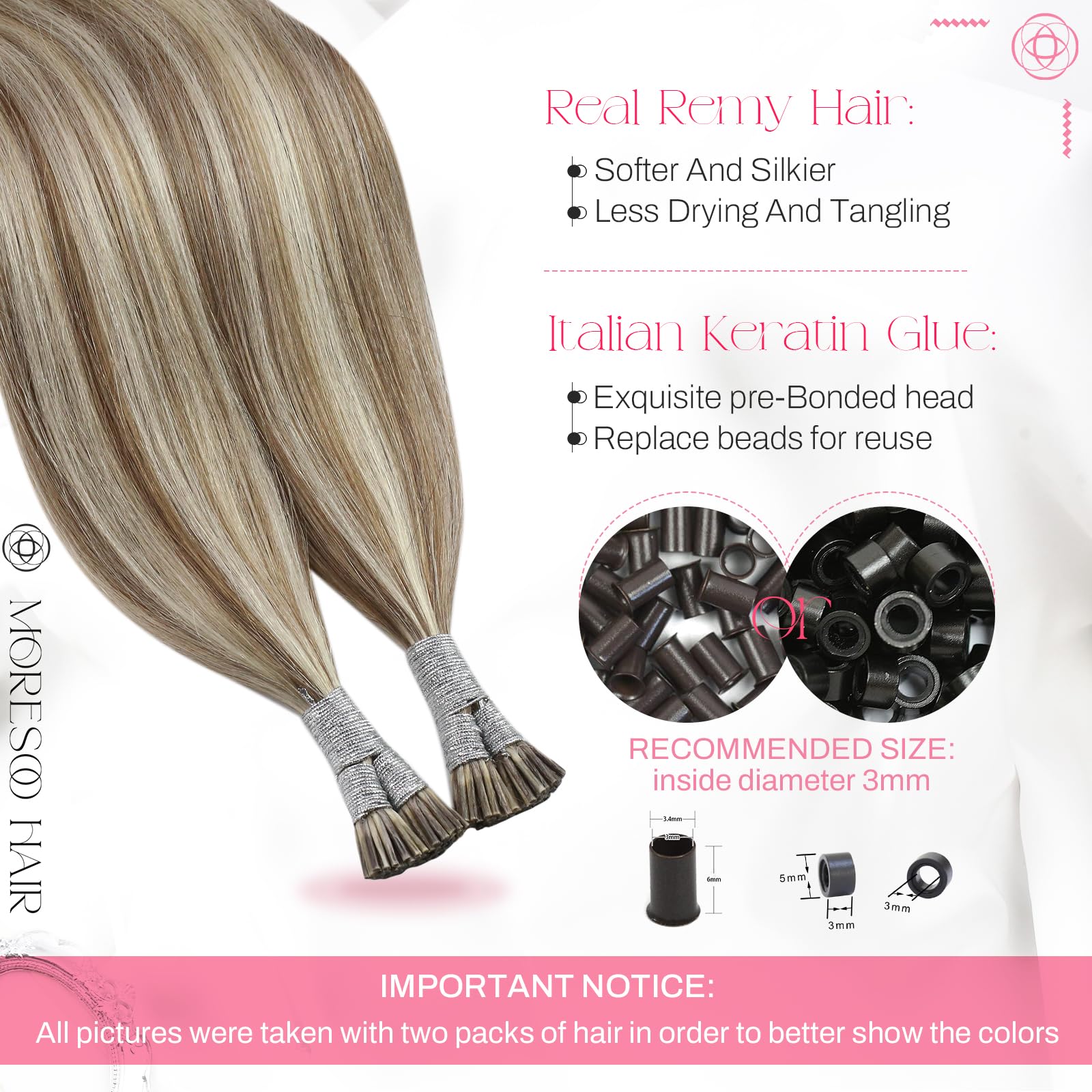 Foto 4 pulgar | Extensiones De Cabello Moresoo Itip Marrón Claro Rubio Platino - Venta Internacional.