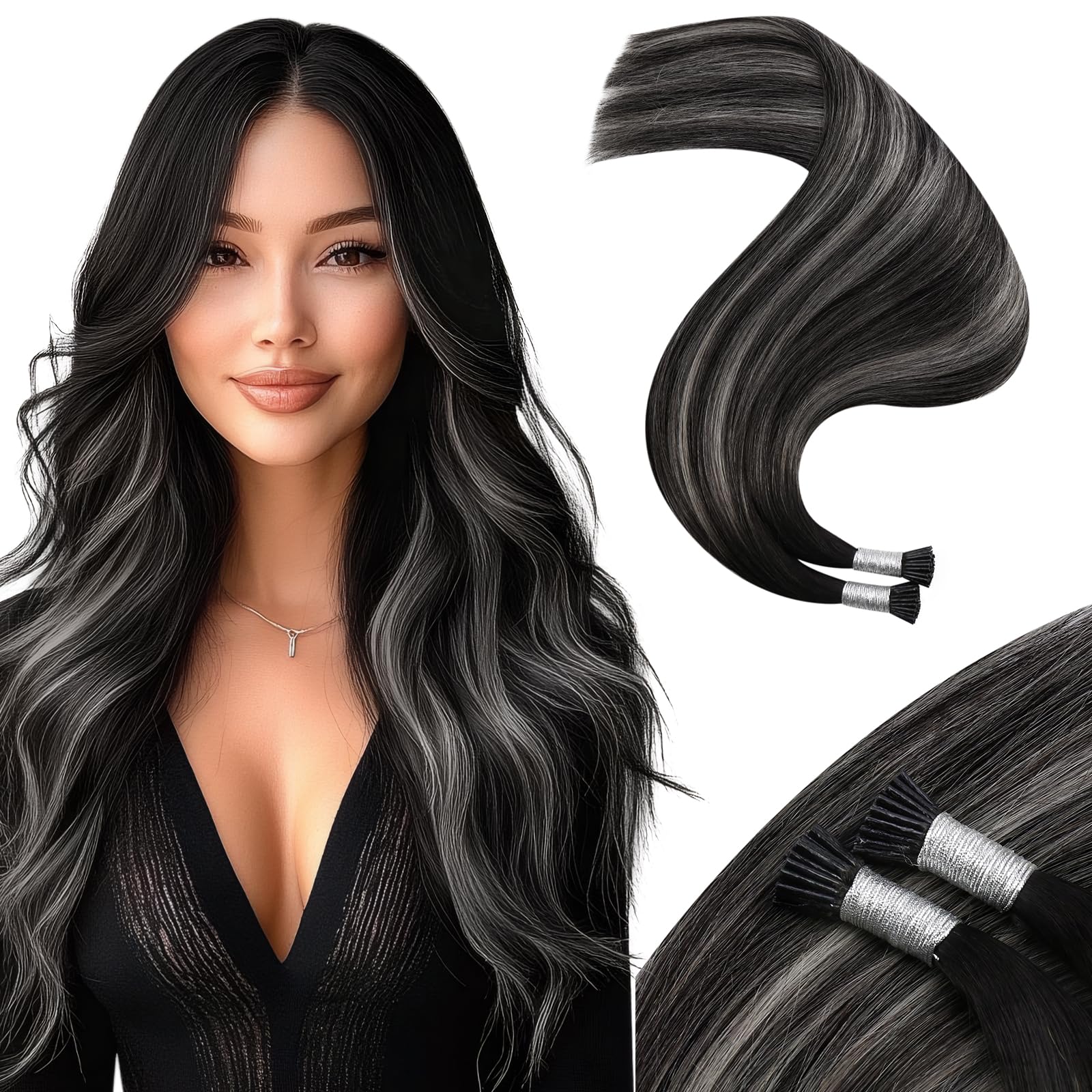 Foto 2 pulgar | Extensiones De Cabello Moresoo Itip Plateado, Gris Y Negro, 40 Cm, 40 G - Venta Internacional.