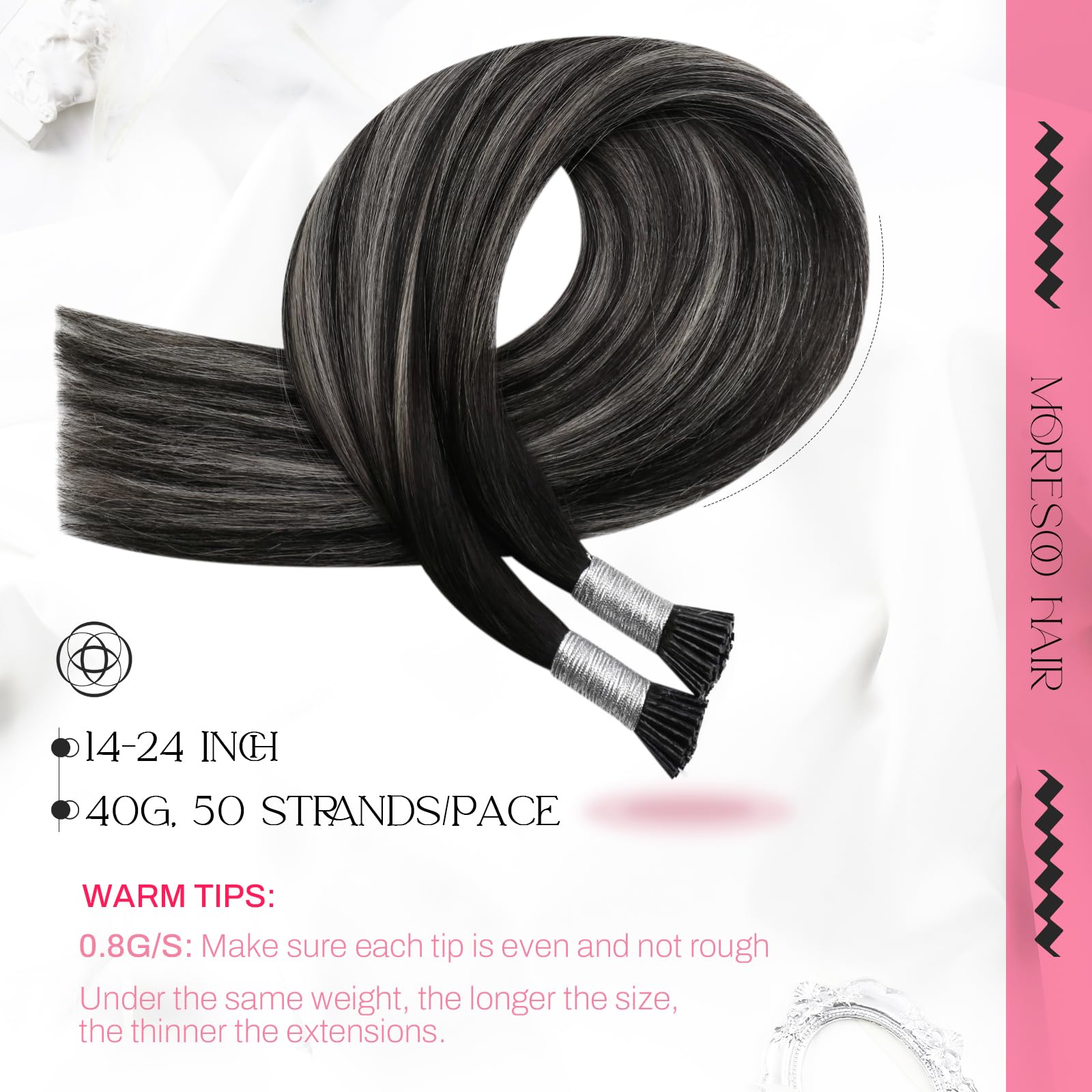 Foto 3 pulgar | Extensiones De Cabello Moresoo Itip Plateado, Gris Y Negro, 40 Cm, 40 G - Venta Internacional.