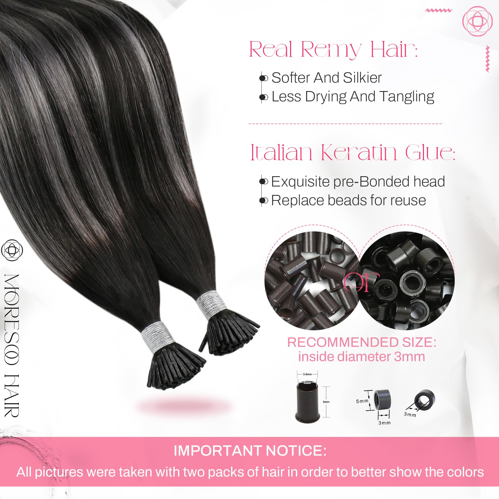 Foto 4 pulgar | Extensiones De Cabello Moresoo Itip Plateado, Gris Y Negro, 40 Cm, 40 G - Venta Internacional.