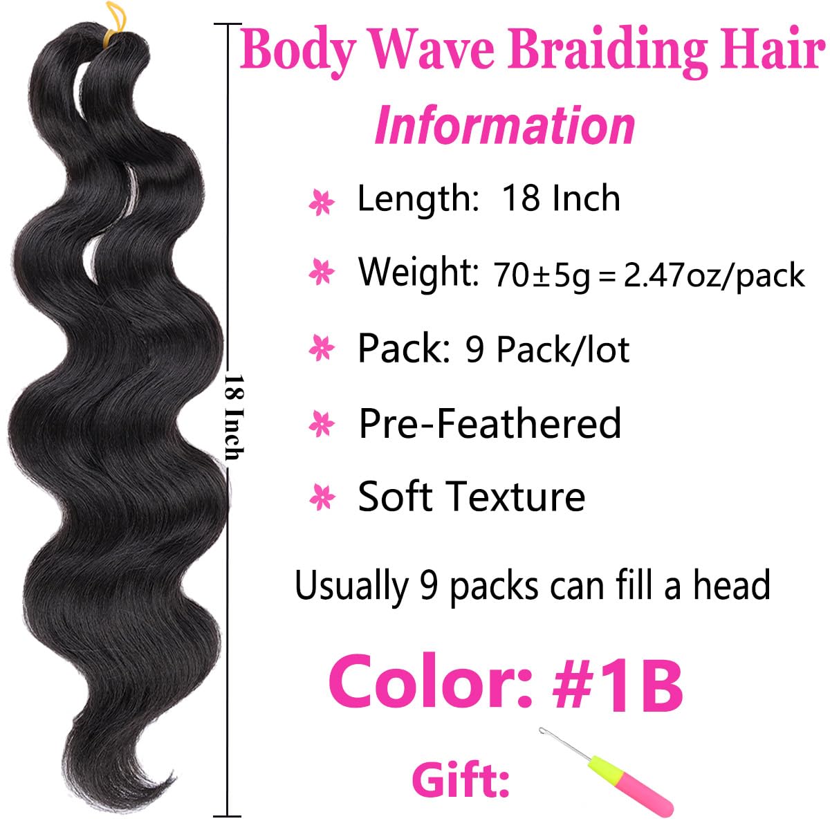 Foto 3 pulgar | Trenzado De Cabello Cookoo Body Wave, 18 Pulgadas, 9 Paquetes Sintéticos - Venta Internacional.