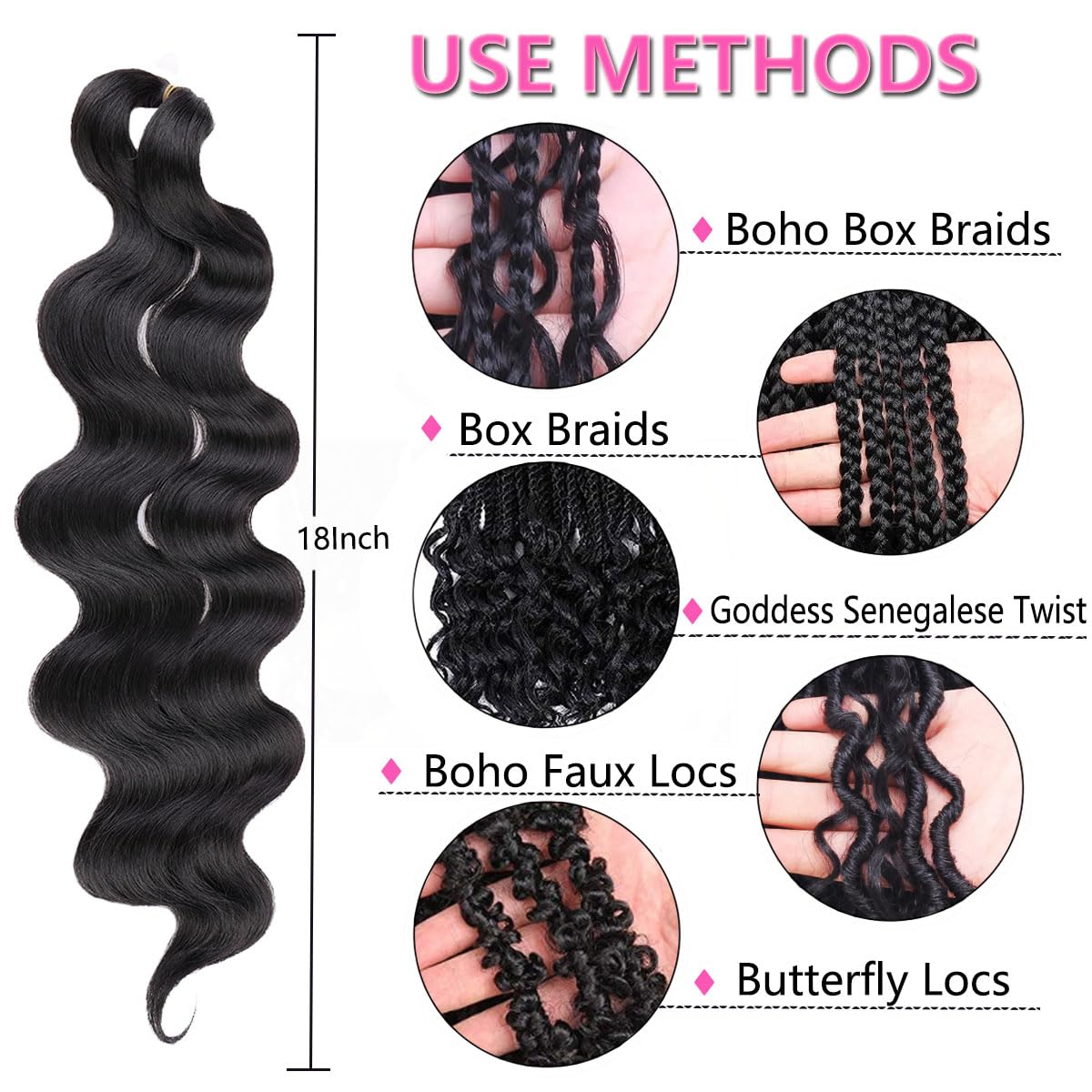 Foto 4 | Trenzado De Cabello Cookoo Body Wave, 18 Pulgadas, 9 Paquetes Sintéticos - Venta Internacional.