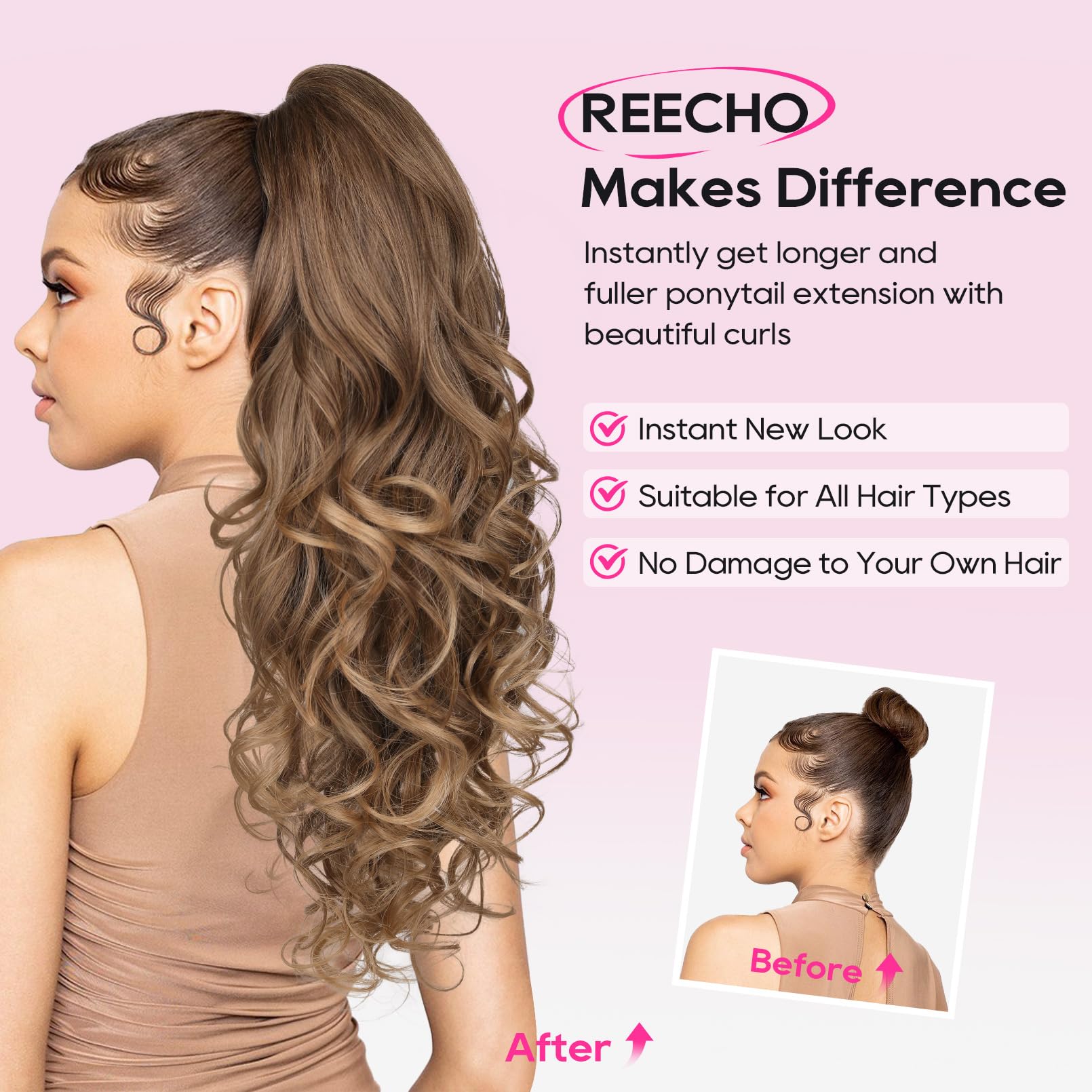 Foto 4 pulgar | Extensión De Cola De Caballo Reecho De 24 Pulgadas De Largo Para Cabello Rizado Y Ondulado, Marrón - Venta Internacio