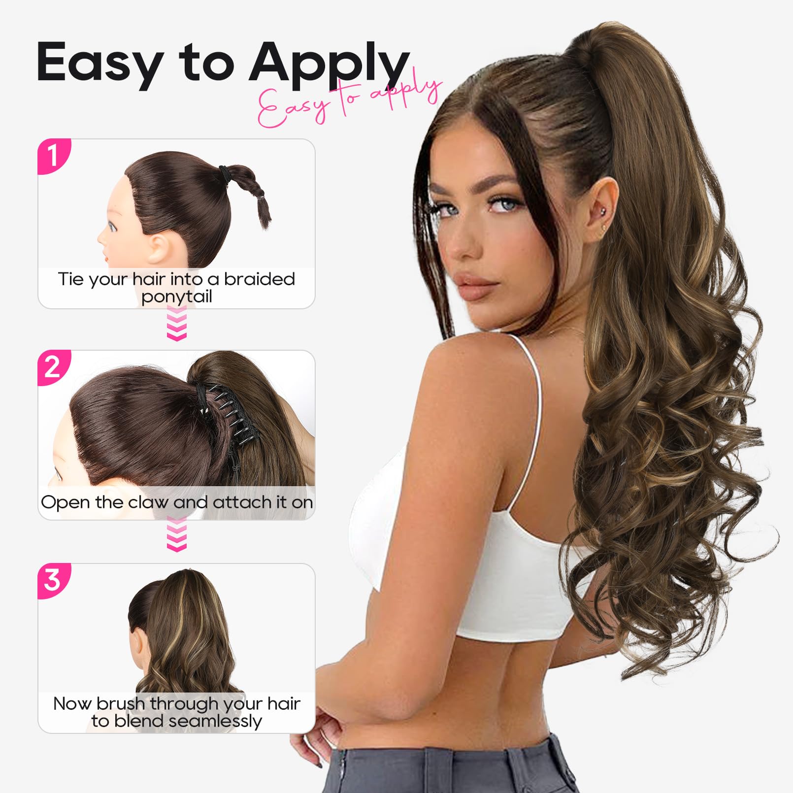 Foto 7 pulgar | Extensión De Cola De Caballo Reecho De 24 Pulgadas De Largo Para Cabello Rizado Y Ondulado, Marrón - Venta Internacio