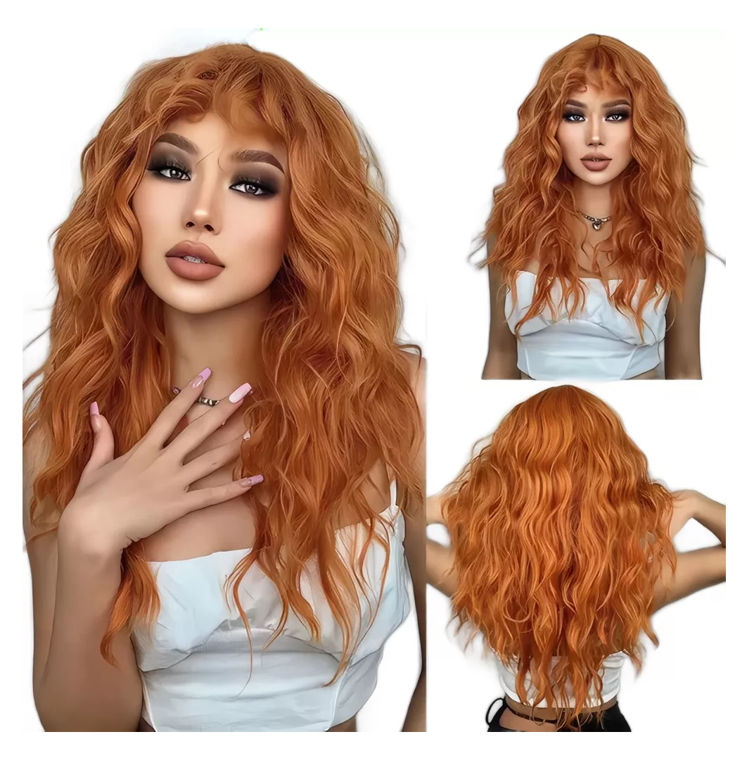 Foto 2 | Peluca Para Mujer Larga Ondulada Flequillo, Naranja