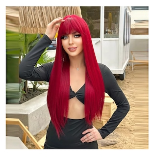 Foto 4 | Peluca Larga Con Flequillo Lacio Para Mujer Dama Cosplay, Rojo