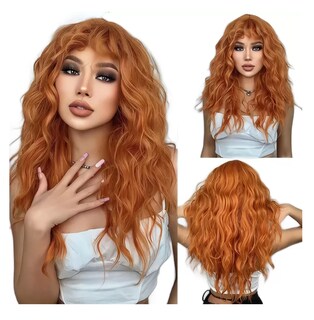 Foto 2 | Peluca Para Mujer Larga Ondulada Flequillo, Naranja