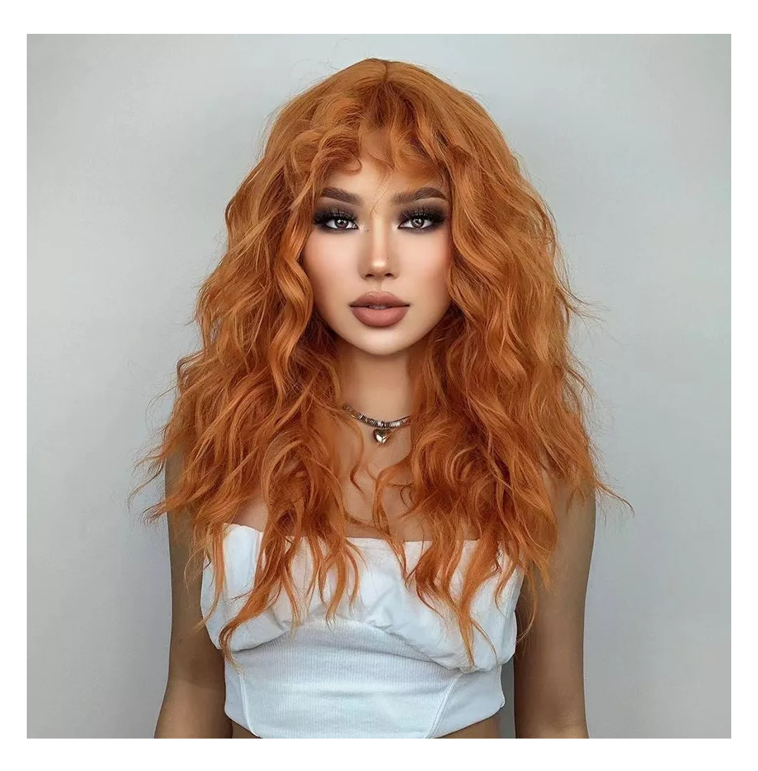 Foto 3 | Peluca Para Mujer Larga Ondulada Flequillo, Naranja