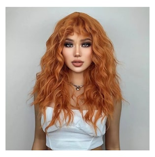 Foto 3 | Peluca Para Mujer Larga Ondulada Flequillo, Naranja