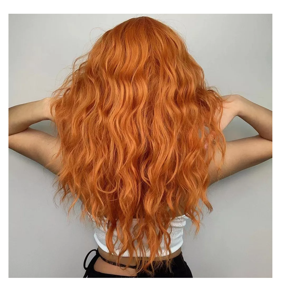 Foto 4 | Peluca Para Mujer Larga Ondulada Flequillo, Naranja