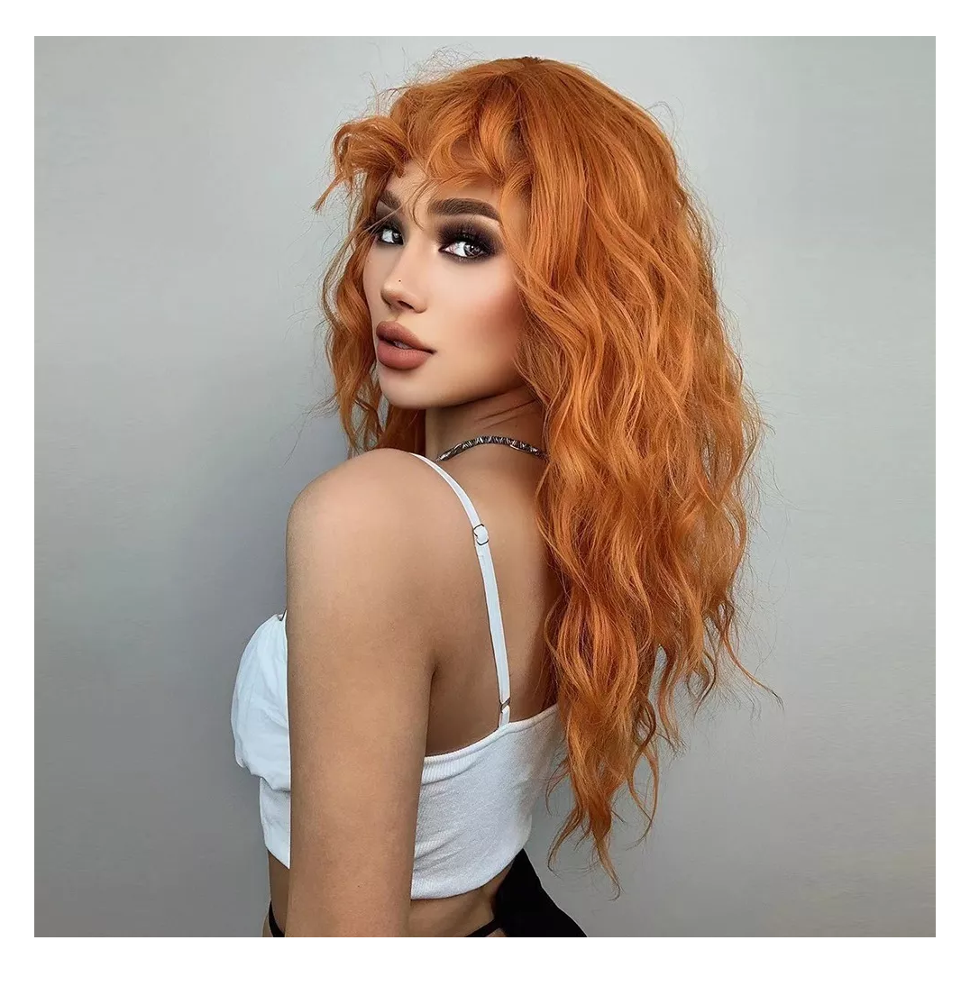 Foto 5 | Peluca Para Mujer Larga Ondulada Flequillo, Naranja