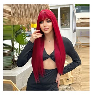 Foto 3 | Peluca Larga Con Flequillo Lacio Para Mujer Dama Cosplay, Rojo