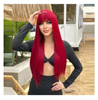 Foto 4 | Peluca Larga Con Flequillo Lacio Para Mujer Dama Cosplay, Rojo
