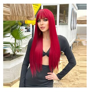 Foto 5 | Peluca Larga Con Flequillo Lacio Para Mujer Dama Cosplay, Rojo