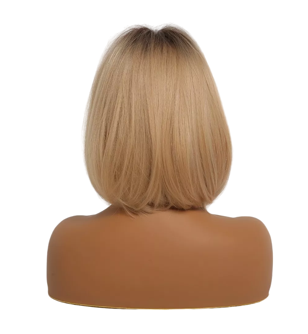 Foto 2 pulgar | Peluca Para Mujer Rubia Flequillo Natural Bob Recto Cosplay, Rubio