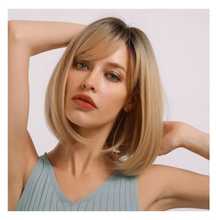 Foto 4 | Peluca Para Mujer Rubia Flequillo Natural Bob Recto Cosplay, Rubio