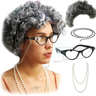 Foto 1 | Set De Cosplay Vibe Old Lady, Peluca De Pelo Gris Con Collar Y Gafas - Venta Internacional.